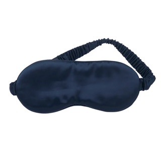 Lenoites Mulberry Sleep Mask i mörkblått mullbärssilke med plan form och rynkat resårband.